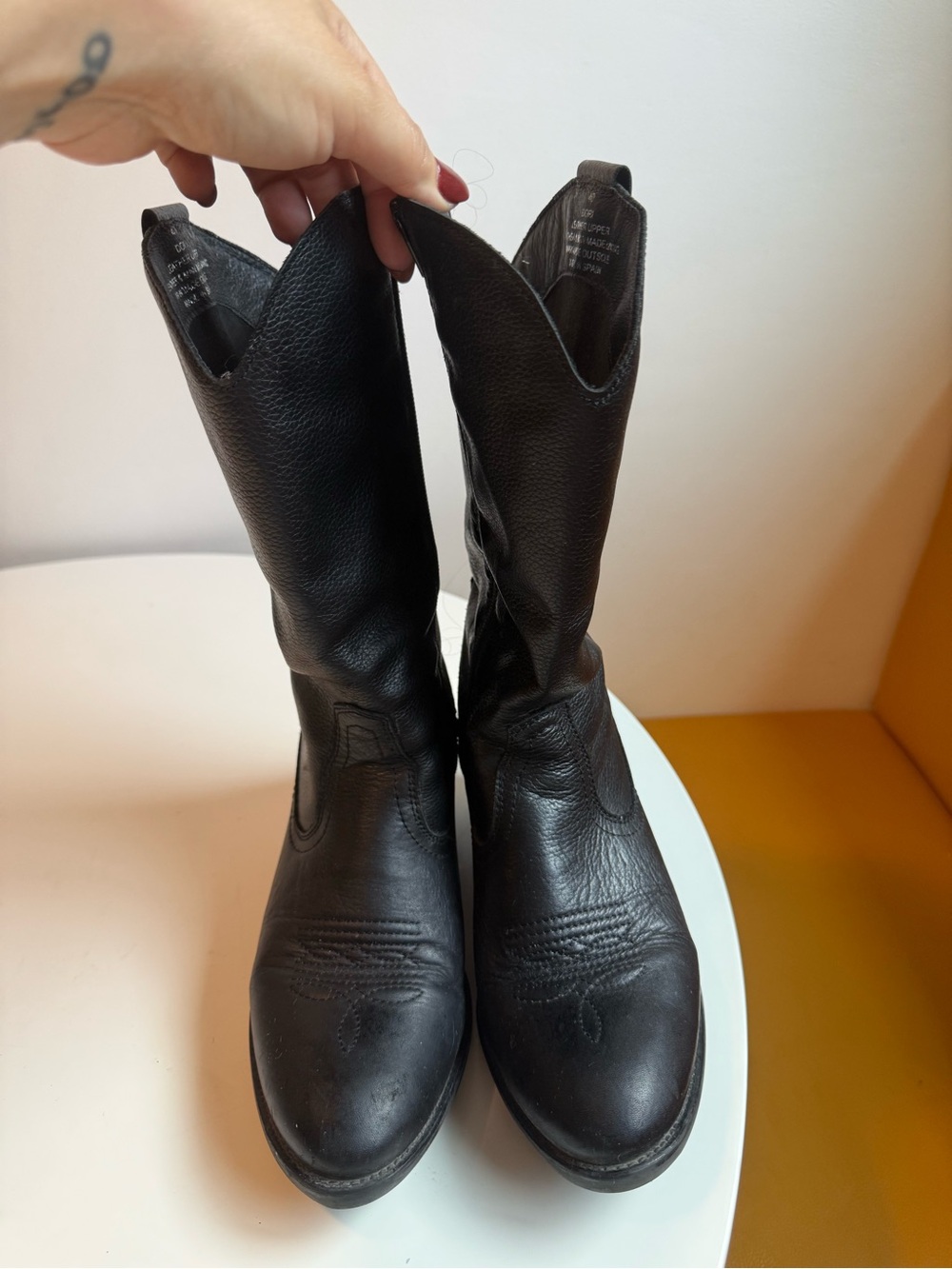 Miz Mooz Black Leather Mid-Calf Heeled Western Boots